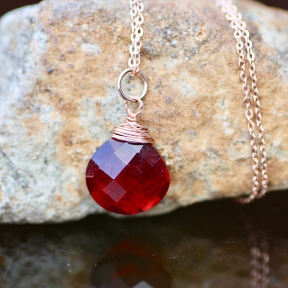 Handmade Garnet Pendant 14k Rose Gold Filled Wire Wrapped , January birthstone - Picture 4 of 6